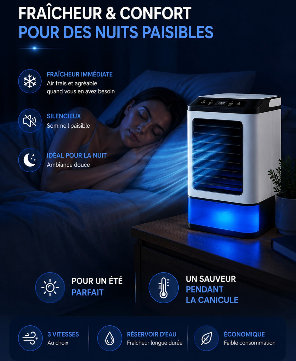 Rafraîchisseur d’air portable ,silencieux & économique .