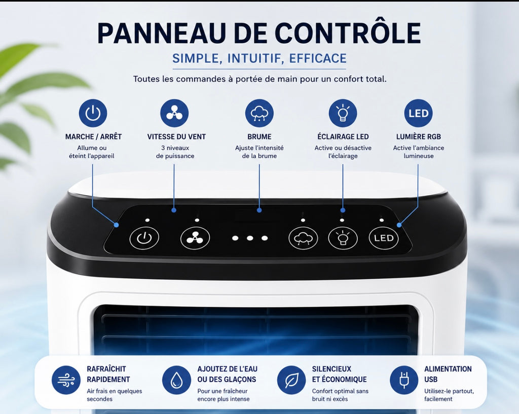 Rafraîchisseur d’air portable ,silencieux & économique .